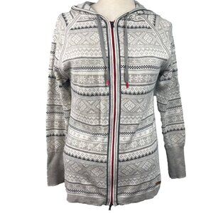 Eddie Bauer Women’s Fair Isle Full Zip Knit Hoodie Gray Size M Sweater